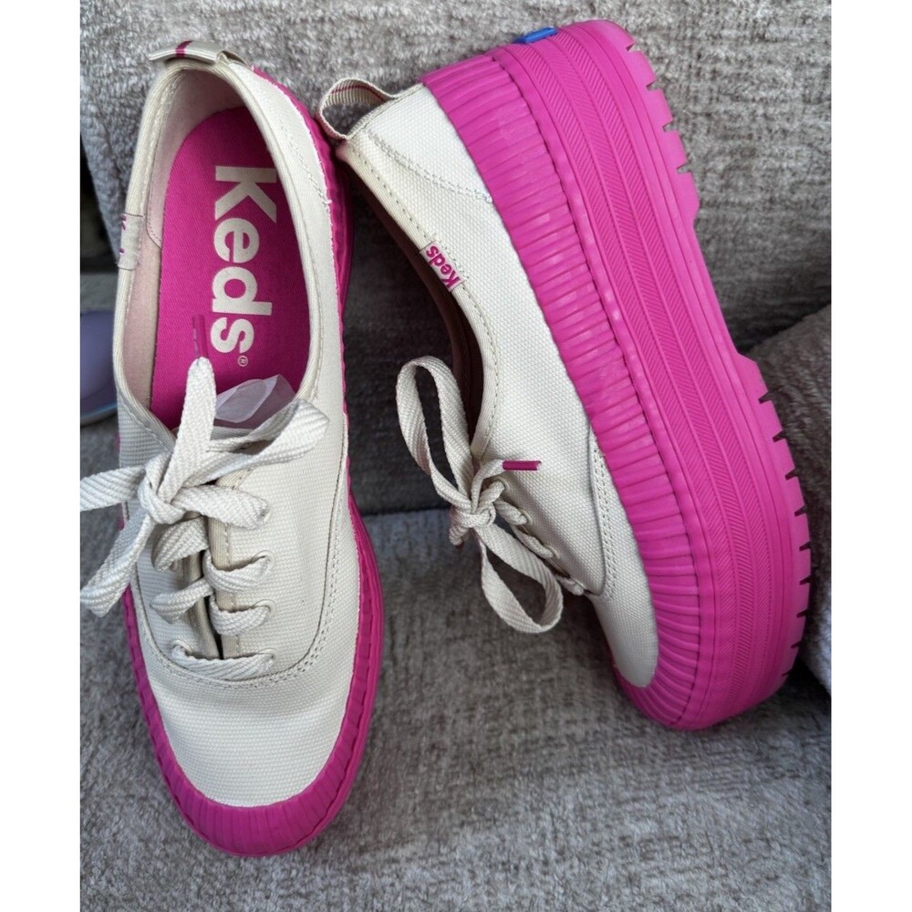 EUC Keds Women Sz 8.5 The Platform Lug Shoes Weatherized Sneaker Pink / Oatmeal